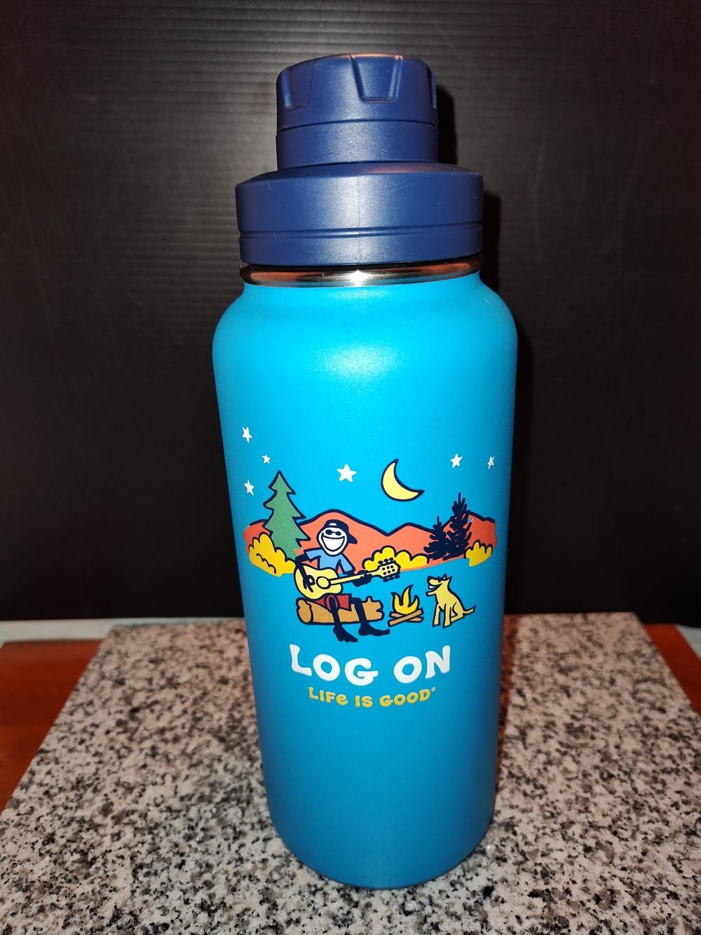 Life Is Good Blue Campfire Graphic Insulated Bottle